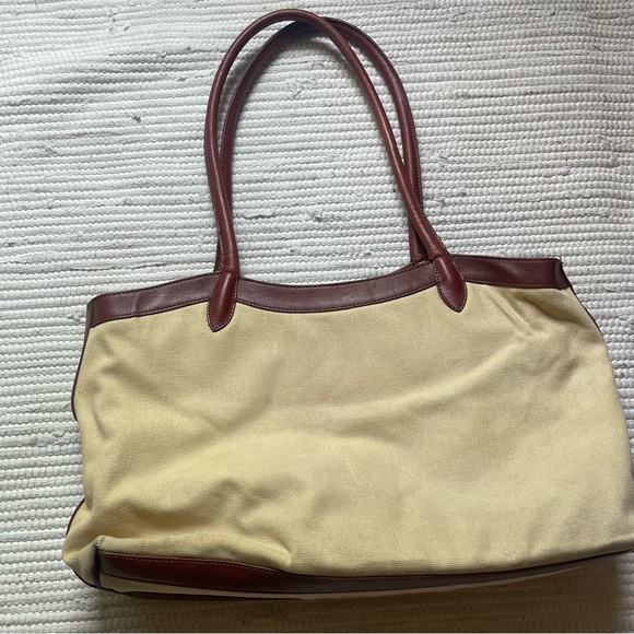 SCALA Tan Canvas Palm Tree Travel Tote | Leather Trim | Large Overnight Bag - Picture 5 of 14